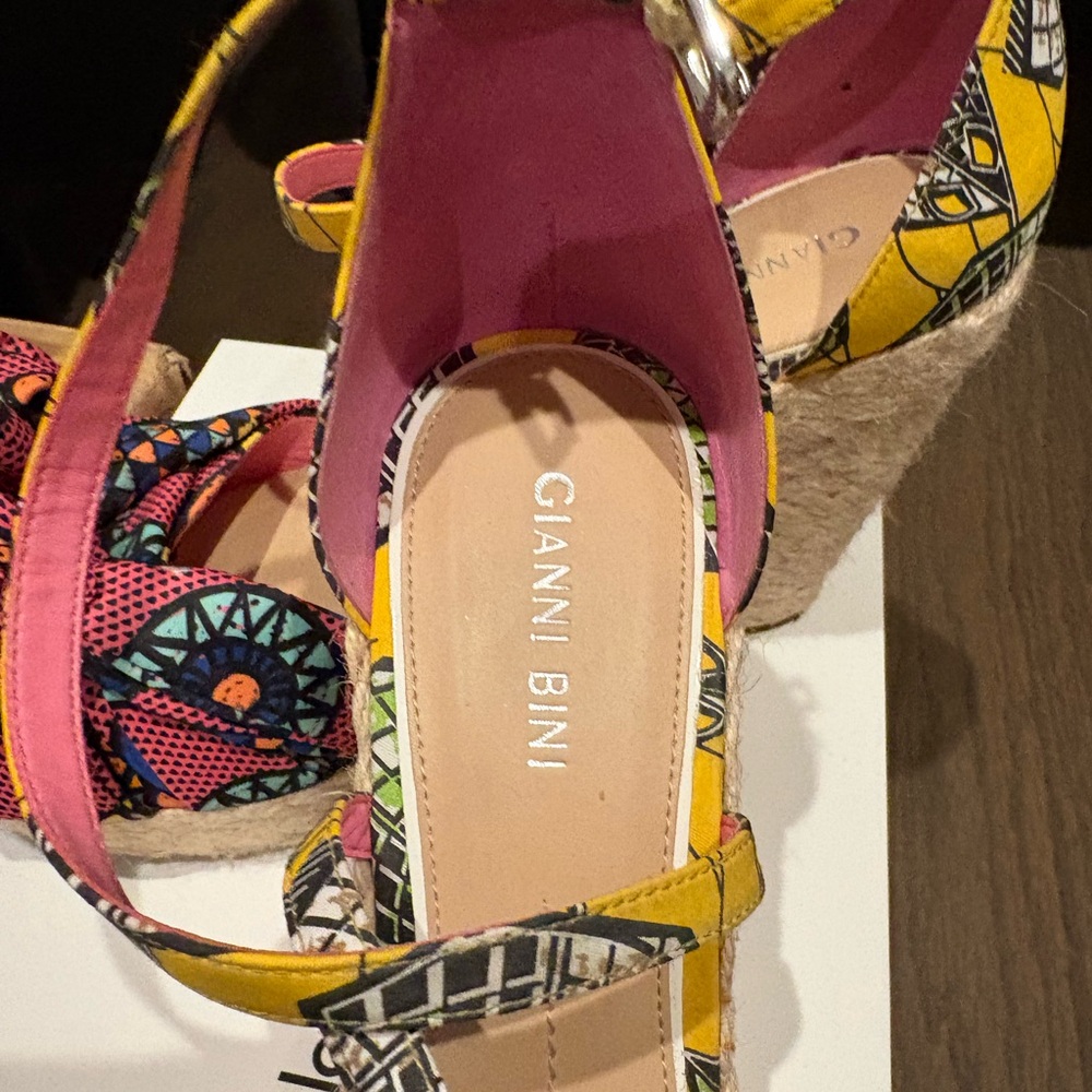 Gianni Bini Yellow and Pink Patterned Wedge Sandals - Picture 4 of 5